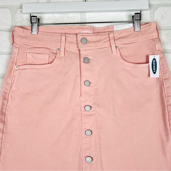 Old Navy Women's Pink Denim Mini Skirt Frayed Hem Size 10 NEW Button up - Picture 4 of 11